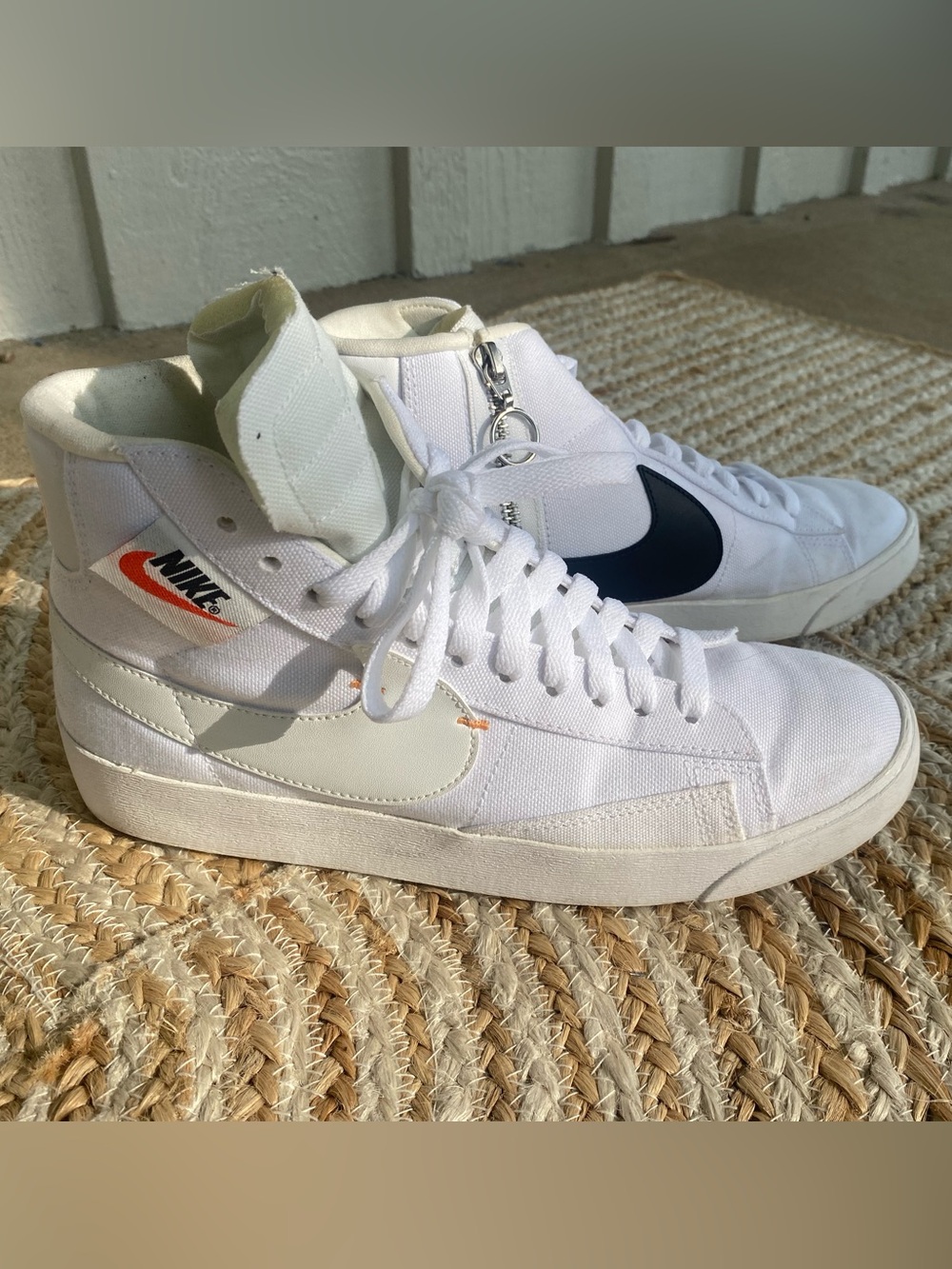 Nike White High-Top Sneakers with Black Swoosh- Women’s Size 8